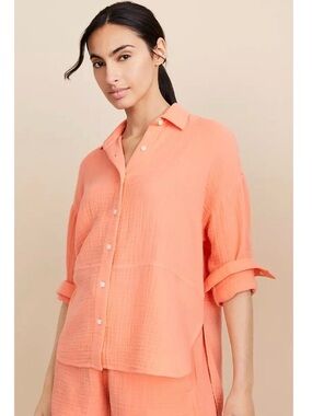 NWOT Ann Taylor LOFT Lou & Grey Triple Cloth Waffle Knit Tunic Shirt Coral Small